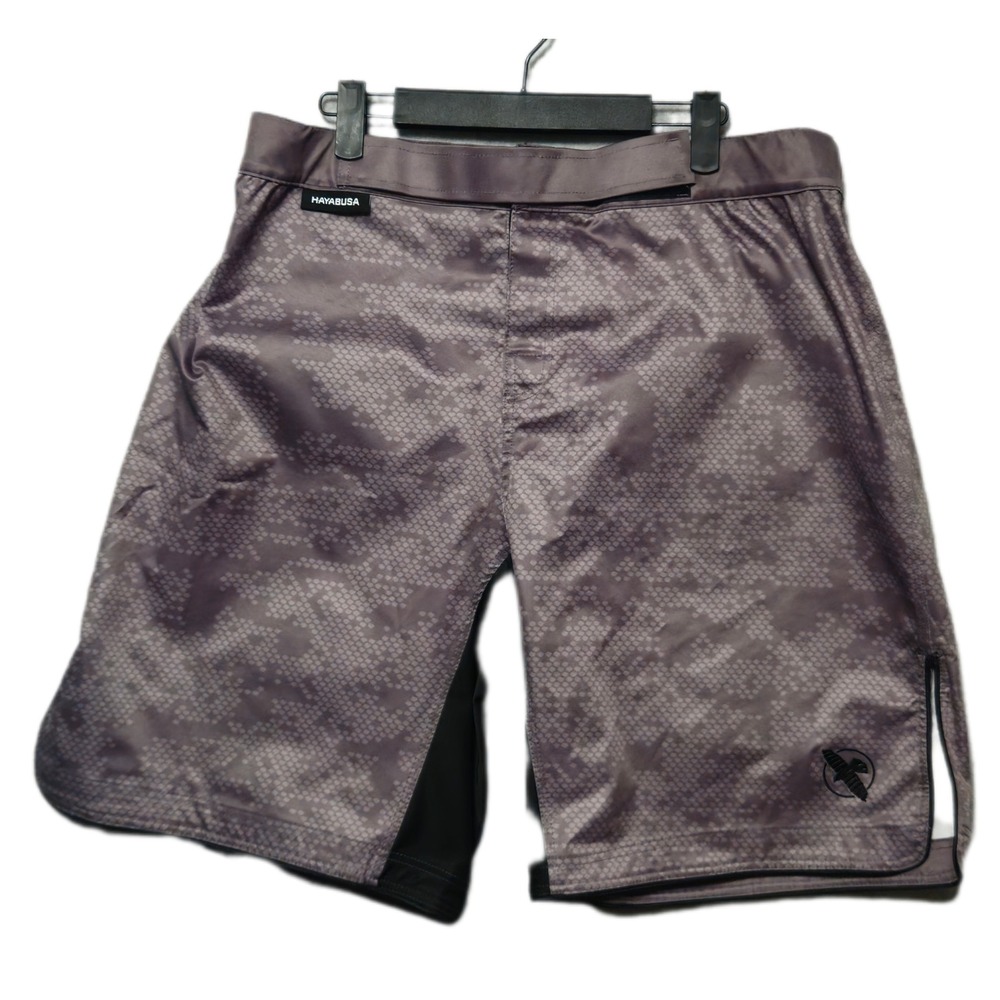 HAYABUSA Fight Shorts Mens Gray Hex Camo MMA BJJ Grappling‎ Training Boxing